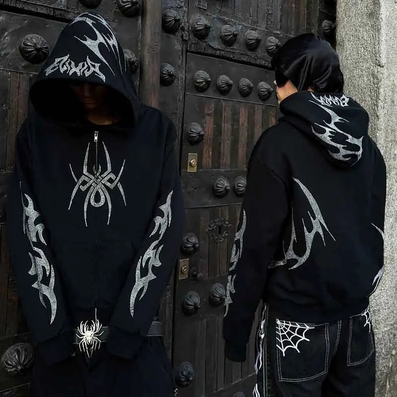 Nova Goth Spider Rhinestone Hoodie For Women
