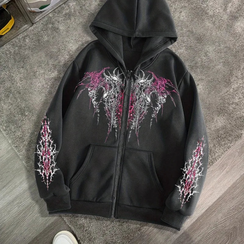 Nova Gothic Darkweb Rhinestone Hoodie For Men