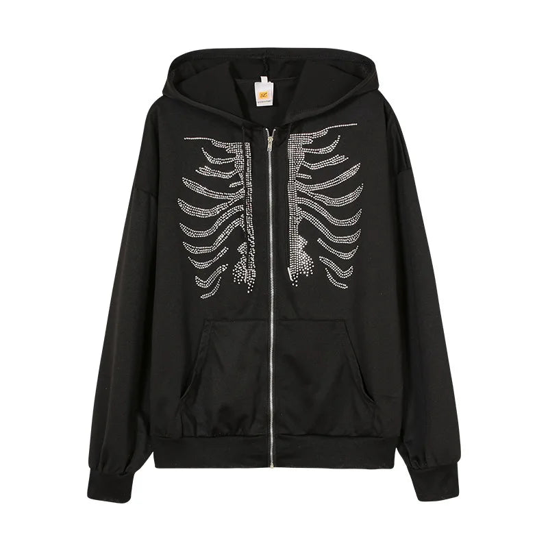 Nova Y2K Cropped Skeleton Rhinestone Hoodie For Women