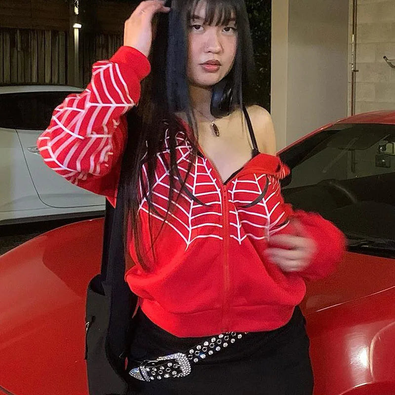 Nova Cyber Spiderweb Rhinestone Hoodie For Women