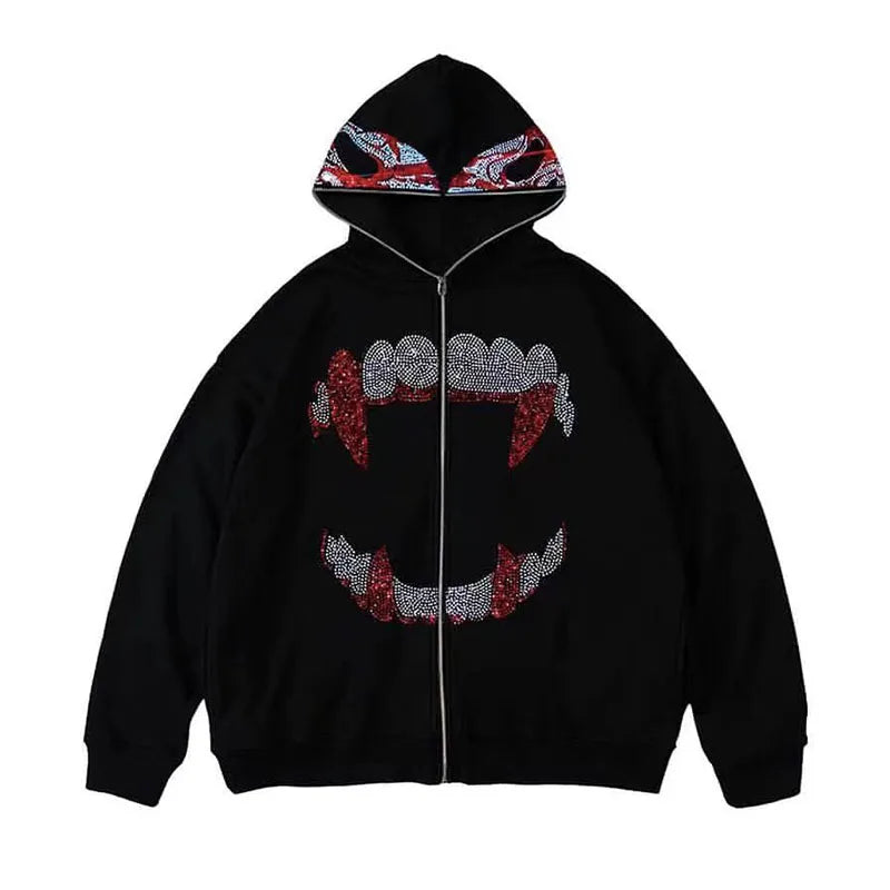 Nova Cyber Vamp Rhinestone Full Zip Hoodie For Women