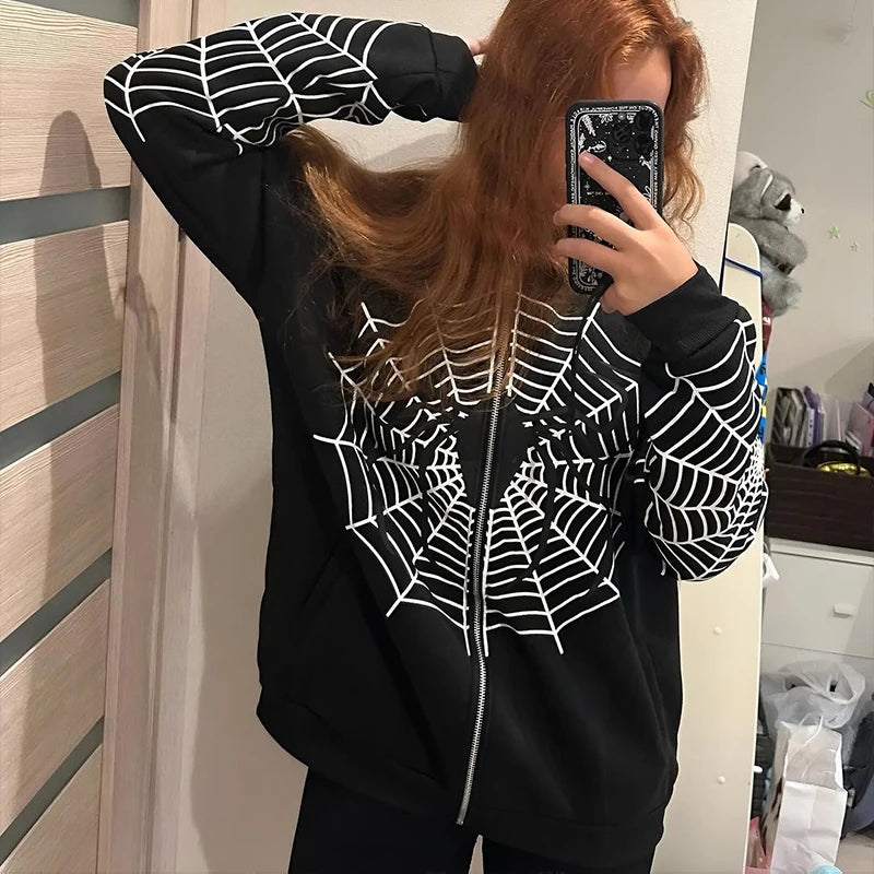 Nova Cyber Spiderweb Rhinestone Hoodie For Women