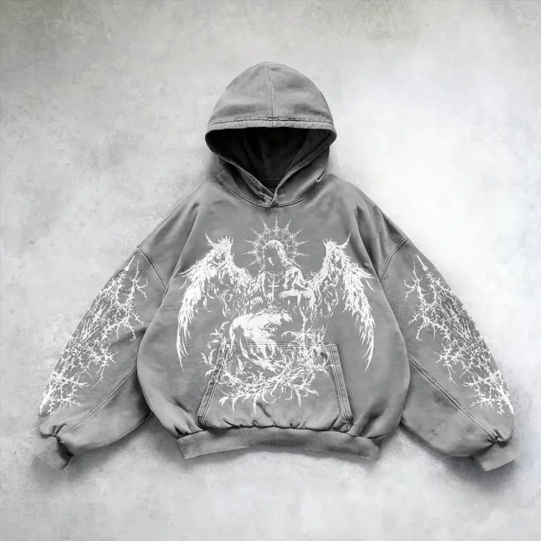 Nova Grunge Heavyweight Rhinestone Hoodie For Men