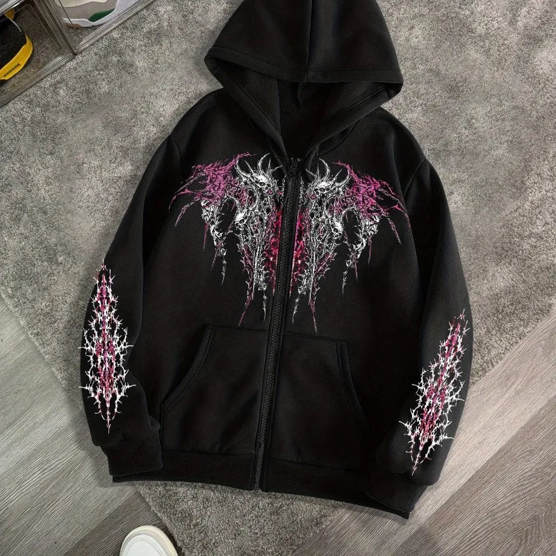 Nova Gothic Darkweb Rhinestone Hoodie For Men