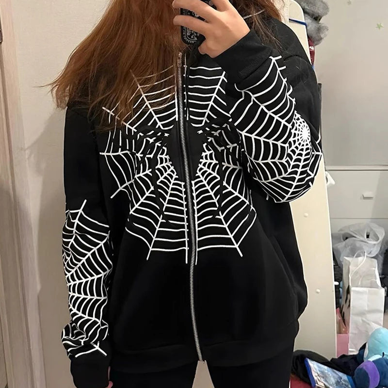 Nova Cyber Spiderweb Rhinestone Hoodie For Women