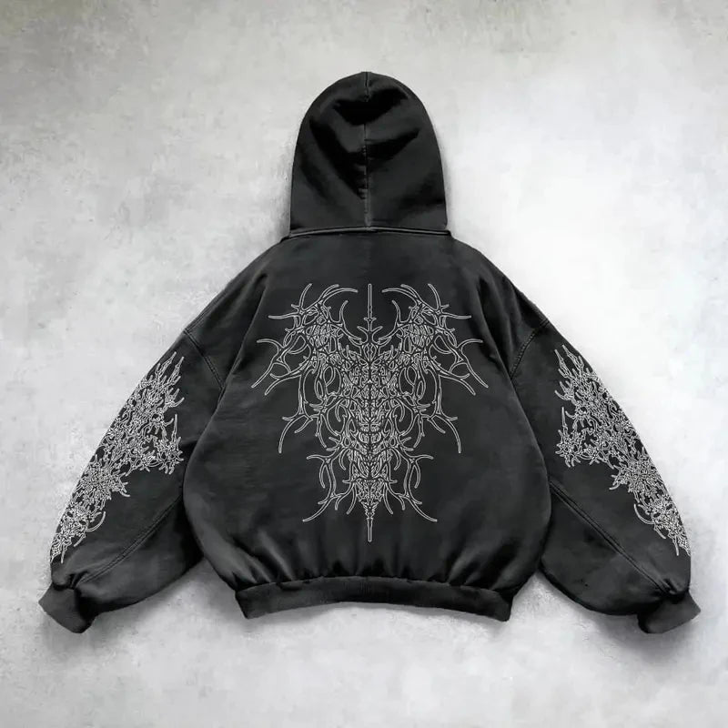 Nova Grunge Heavyweight Rhinestone Hoodie For Men
