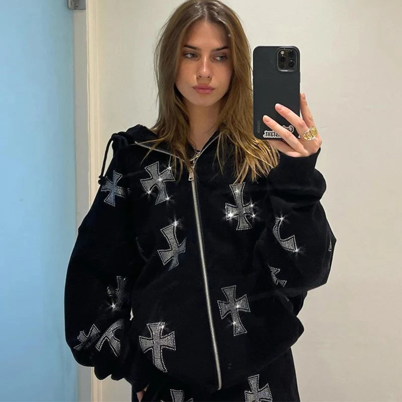 Nova Harajuku Punk Crystal Hoodie For Women