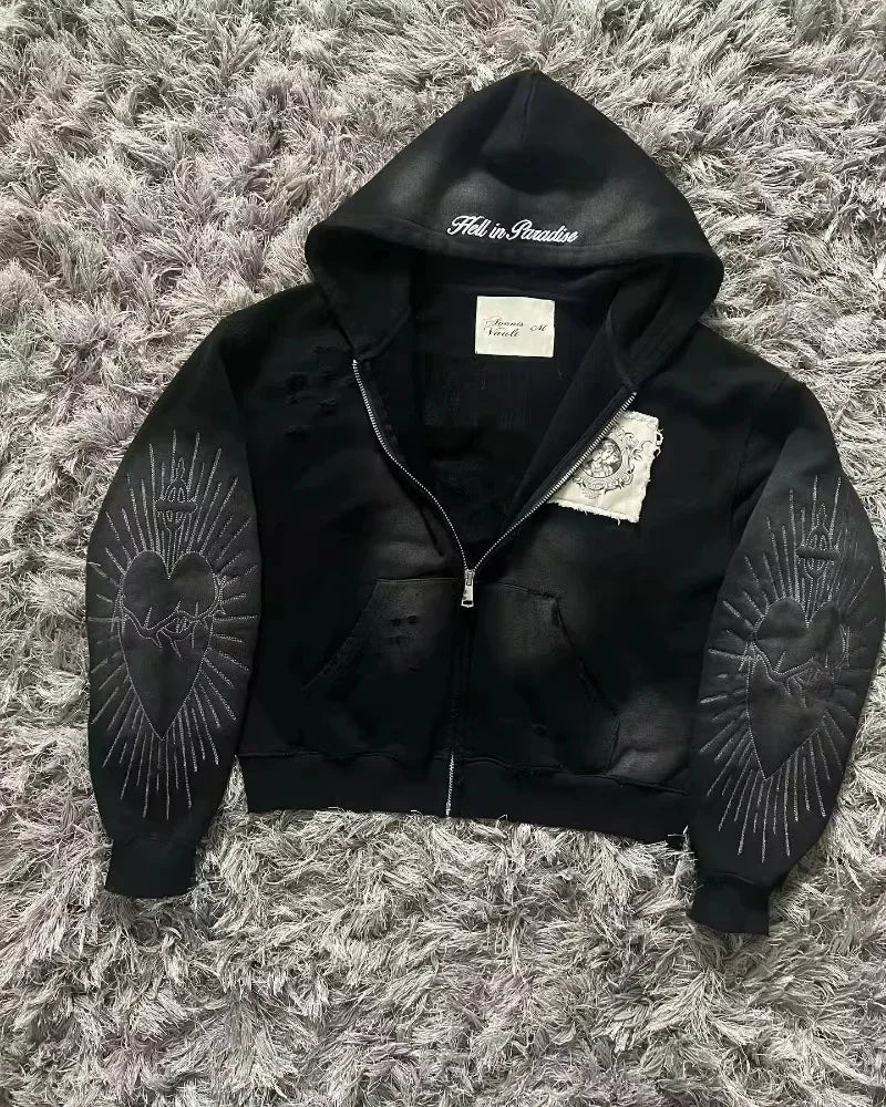 Nova Dark Gothic Rhinestone Hoodie For Women