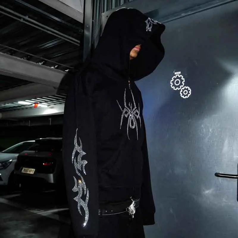 Nova Goth Spider Rhinestone Hoodie For Women