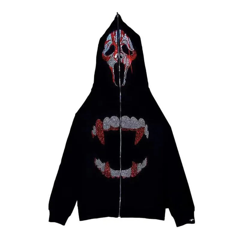 Nova Cyber Vamp Rhinestone Full Zip Hoodie For Women