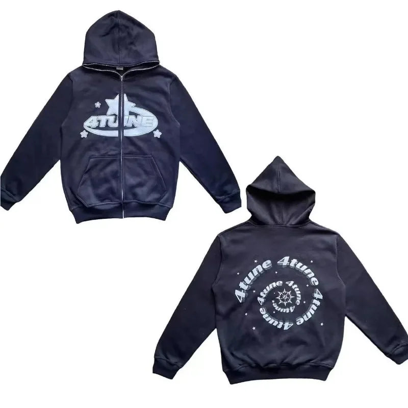 Nova Star Letter Print Zip Hoodie For Men