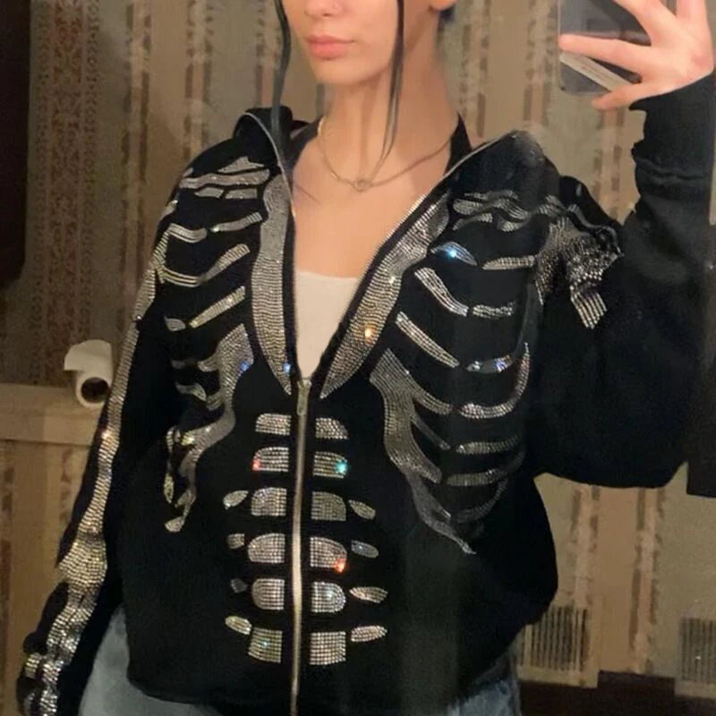 Nova Y2K Skeleton Full Zip Hoodie For Women