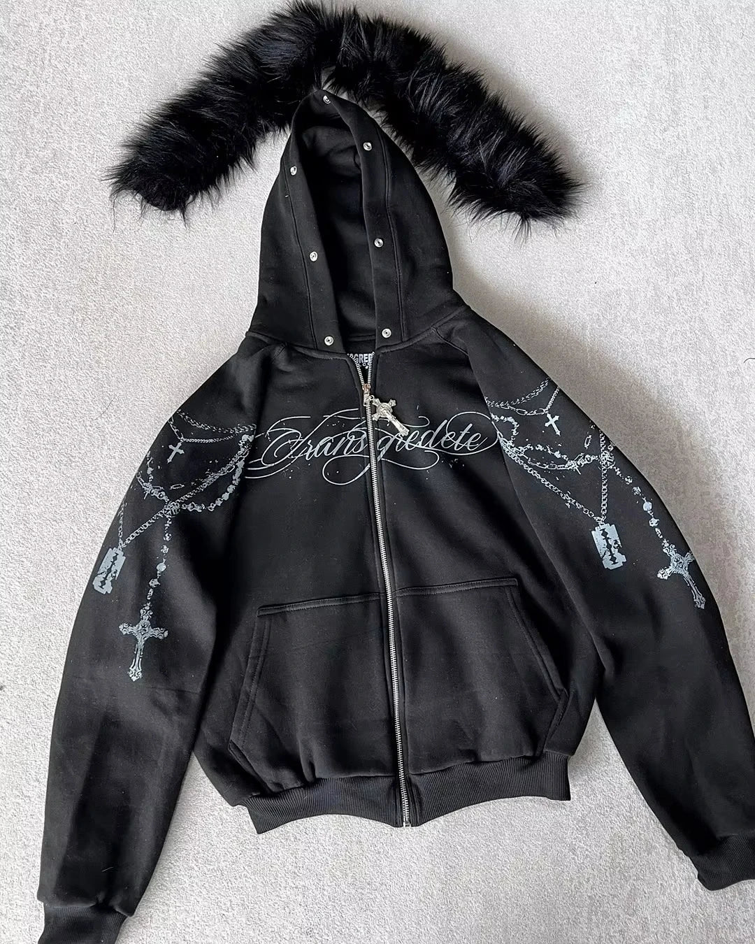 Nova Dark Gothic Rhinestone Hoodie For Women