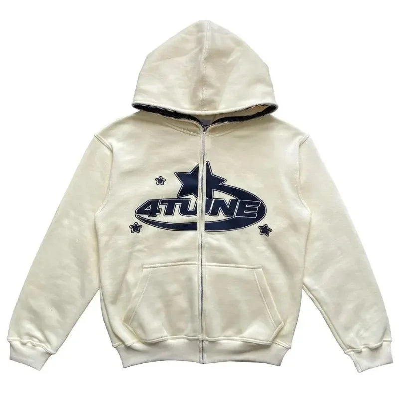 Nova Star Letter Print Zip Hoodie For Men