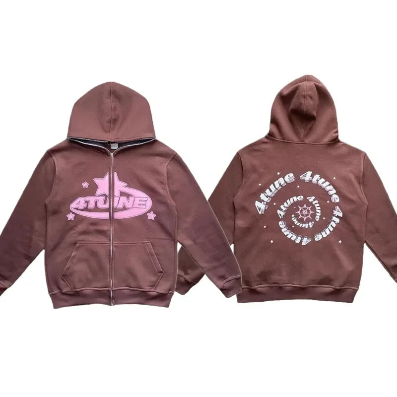 Nova Star Letter Print Zip Hoodie For Men