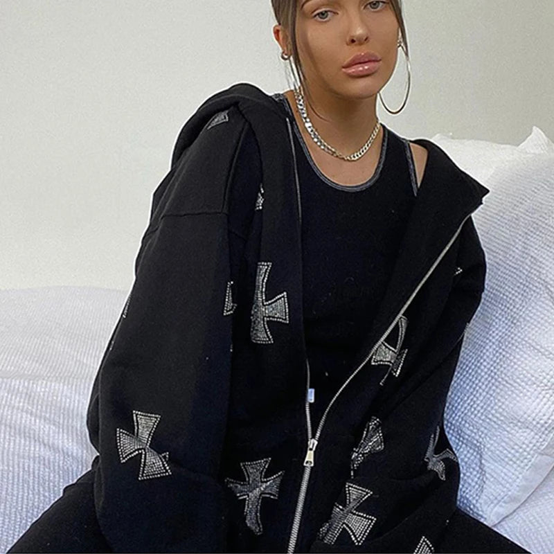 Nova Harajuku Punk Crystal Hoodie For Women
