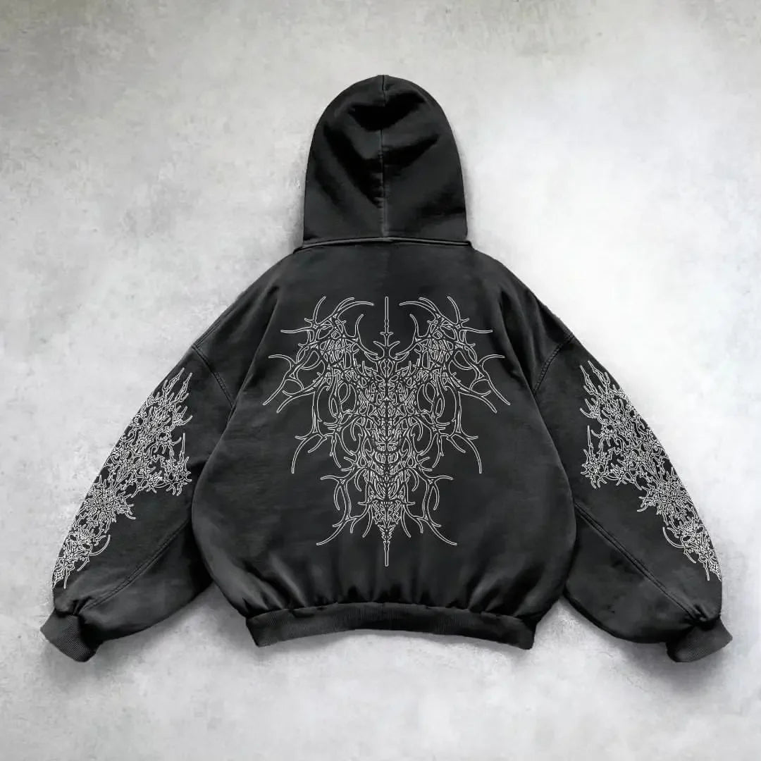 Nova Grunge Heavyweight Rhinestone Hoodie For Men