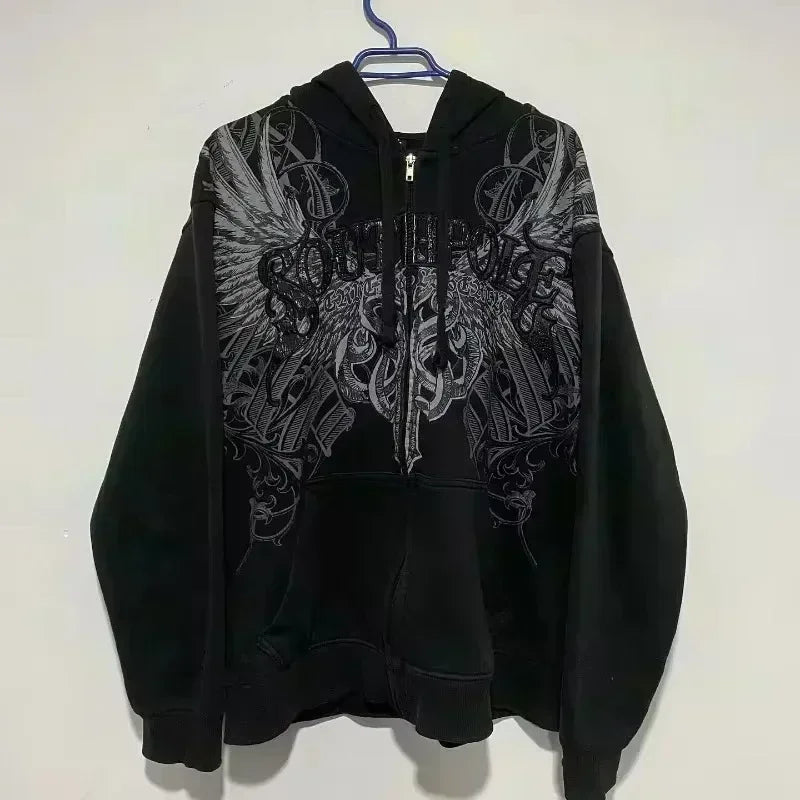 Nova Dark Gothic Rhinestone Hoodie For Women