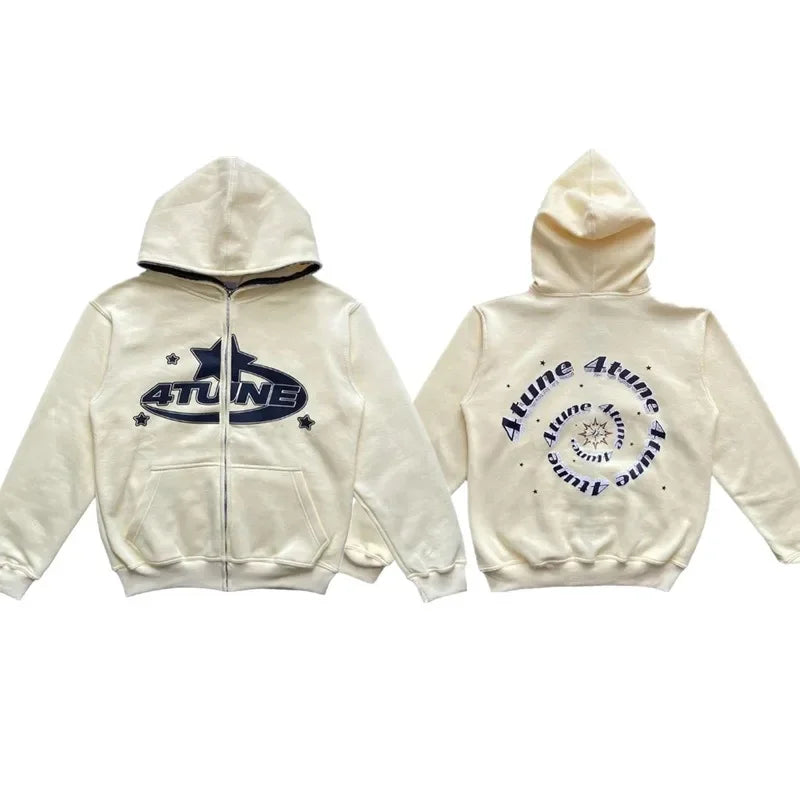 Nova Star Letter Print Zip Hoodie For Men