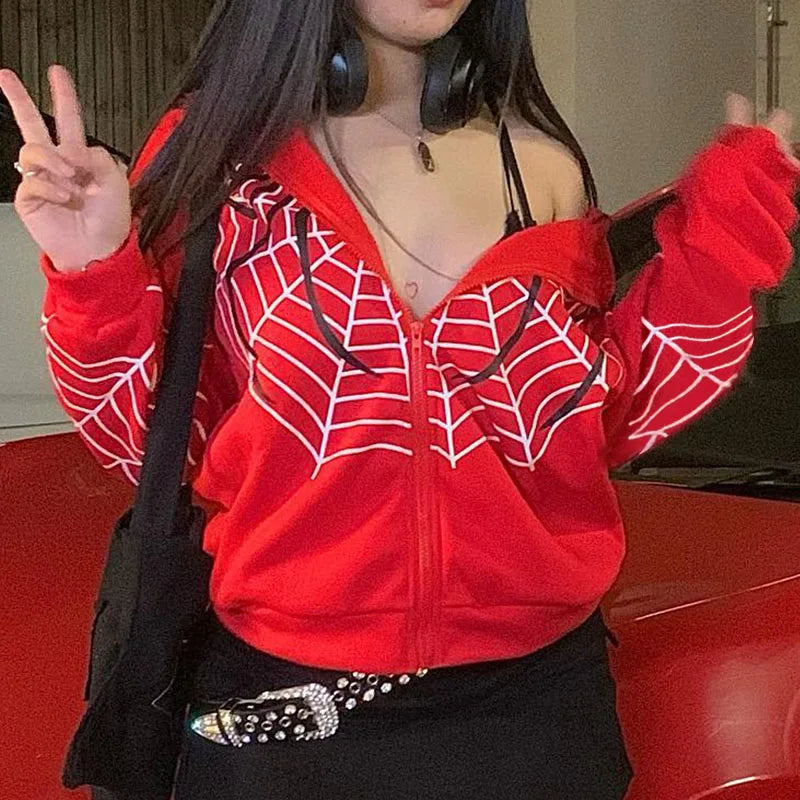 Nova Cyber Spiderweb Rhinestone Hoodie For Women
