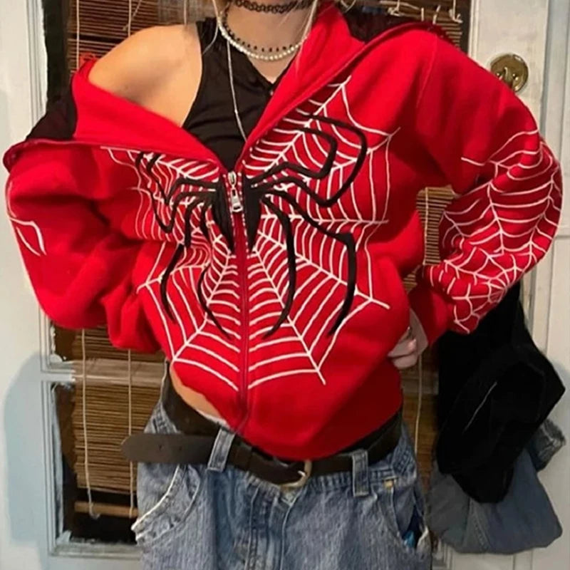 Nova Cyber Spiderweb Rhinestone Hoodie For Women