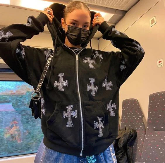 Nova Harajuku Punk Crystal Hoodie For Women