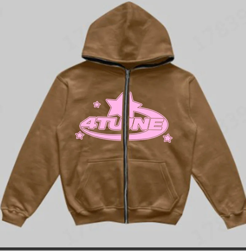 Nova Star Letter Print Zip Hoodie For Men