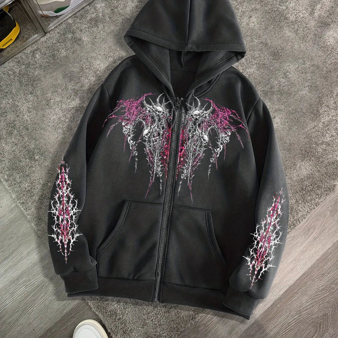 Nova Gothic Darkweb Rhinestone Hoodie For Men