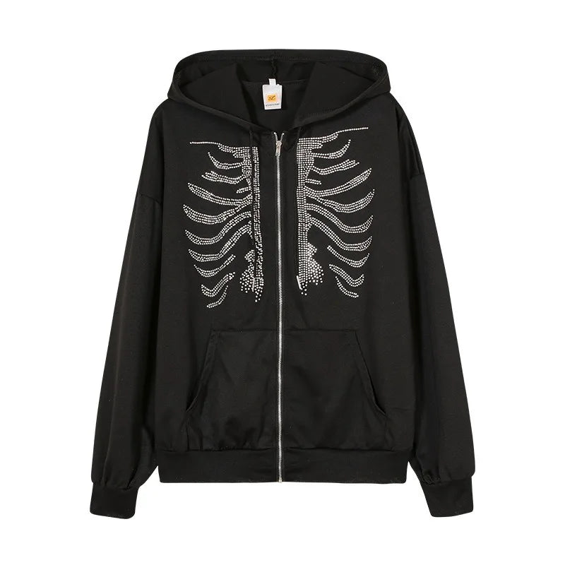 Nova Y2K Cropped Skeleton Rhinestone Hoodie For Women